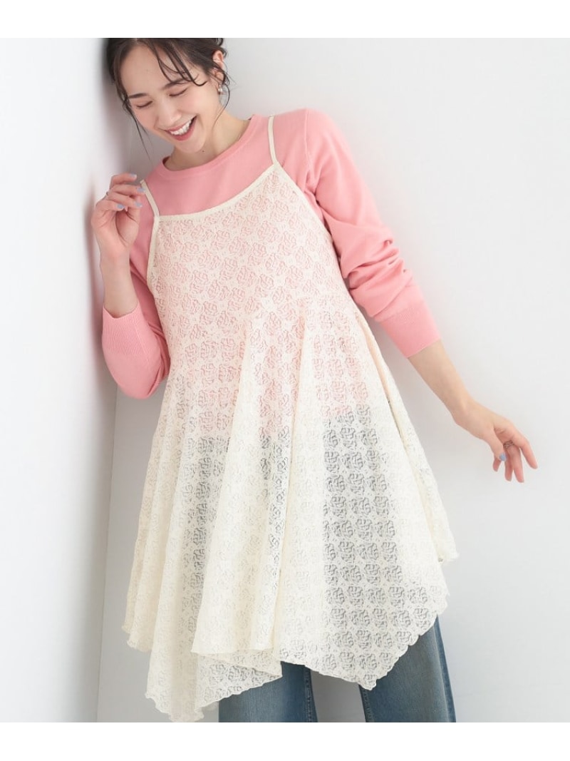 樂天商城 - 【前後2WAYネック】レイヤードスタイルにおすすめ レースキャミチュニック SHOO・LA・RUE シューラルー ワンピース・ドレス チュニック ブラック ホワイト【送料無料】[Rakuten Fashion]