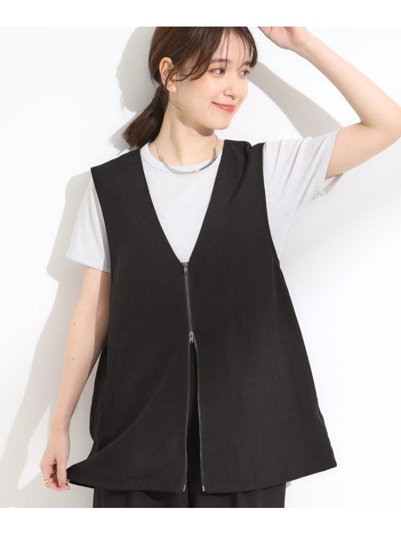 【SALE／50%OFF】【セットアップ可】さらりと軽やかに ダブルジップ麻調ジレ SHOO・LA・RUE シューラルー トップス ベスト・ジレ ブラウン ブラック【RBA_E】[Rakuten Fashion]