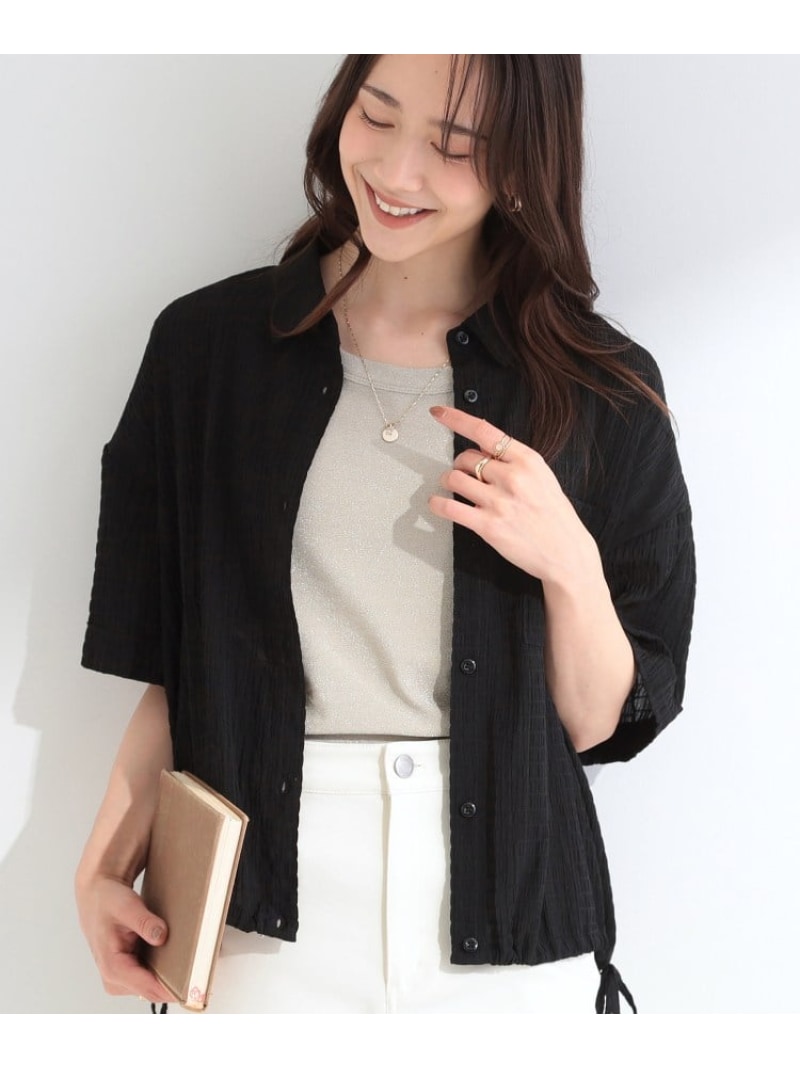 Rakuten - 【S-LL/洗濯機可/体型カバー】さらさら シャーリングシフォン 裾ドロストシャツ SHOO・LA・RUE シューラルー トップス シャツ・ブラウス ブラック ブルー イエロー[Rakuten Fashion]