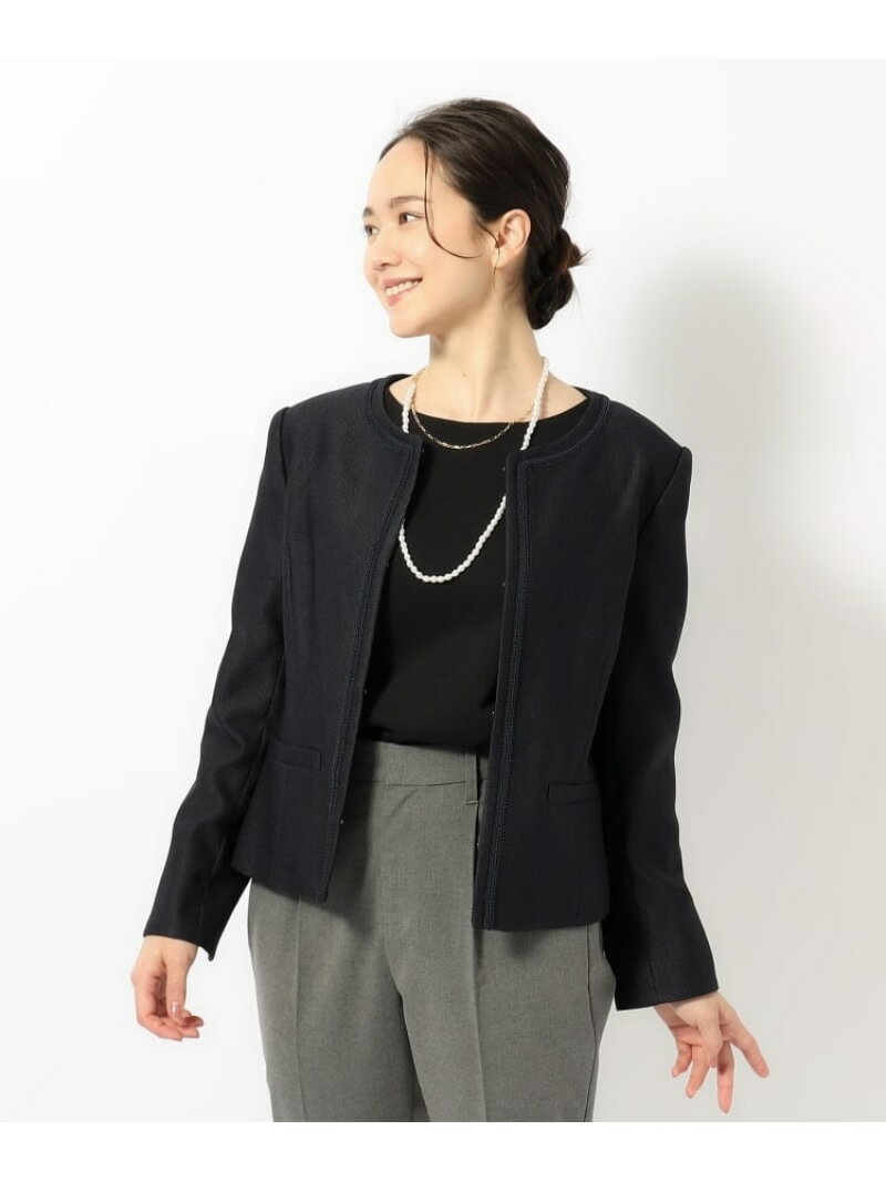 【SALE／20%OFF】【S-5L/洗える】らくドビーノーカラージャケット SHOO・LA・RUE シューラルー ジャケット・アウター ノーカラージャケット ホワイト ネイビー【RBA_E】【送料無料】[Rakuten Fashion]