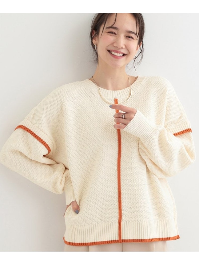樂天商城 - 【SALE／25%OFF】【前後2WAY/S-LL】体型カバーもこなれ見えも叶う ふんわりお袖の配色パイピングニット SHOO・LA・RUE シューラルー トップス ニット ブルー イエロー ホワイト【RBA_E】[Rakuten Fashion]