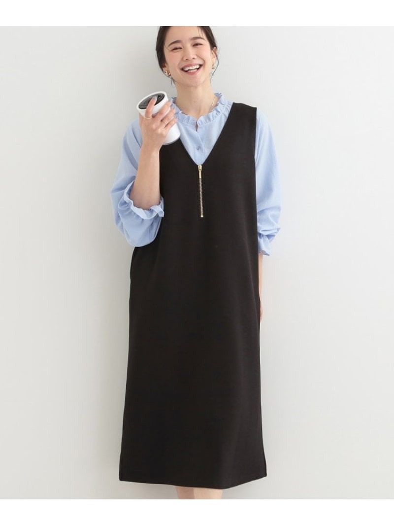 樂天商城 - 【SALE／30%OFF】【洗濯機可】なめらかタッチ ハーフジップ Vネックジャンパースカート SHOO・LA・RUE シューラルー ワンピース・ドレス その他のワンピース・ドレス ブラック ブラウン【RBA_E】[Rakuten Fashion]