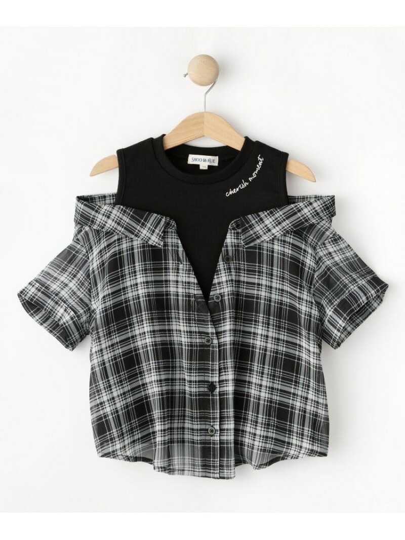Rakuten - 【110-140cm】チェックシャツデザイントップス SHOO・LA・RUE シューラルー トップス カットソー・Tシャツ ブラック ブルー[Rakuten Fashion]