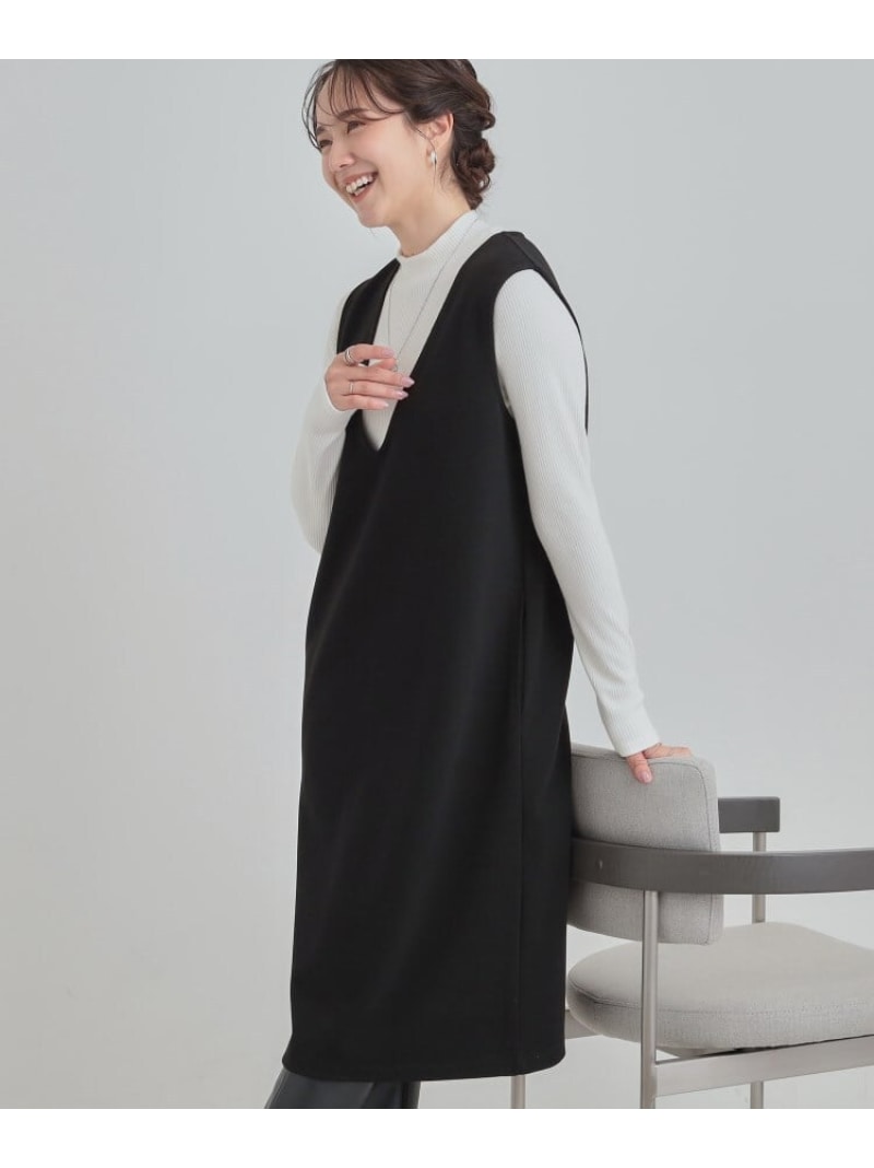 【2点セット/洗濯機可】時短でコーデが決まる ジャンドレ+リブインナー SHOO・LA・RUE シューラルー ワンピース・ドレス その他のワンピース・ドレス ブラック ベージュ【送料無料】[Rakuten Fashion]