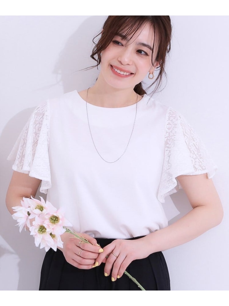 【SALE／40%OFF】【S-LL】大人の上品コーデに お袖レース切り替えトップス SHOO・LA・RUE シューラルー トップス カットソー・Tシャツ ブラック ホワイト【RBA_E】[Rakuten Fashion]のサムネイル