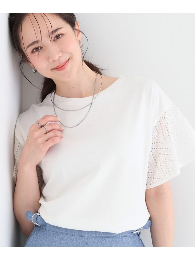 Rakuten - 【汗じみ防止/ひんやり/S-LL】お袖フレアレースTシャツ SHOO・LA・RUE シューラルー トップス カットソー・Tシャツ イエロー グレー ホワイト ネイビー ピンク[Rakuten Fashion]