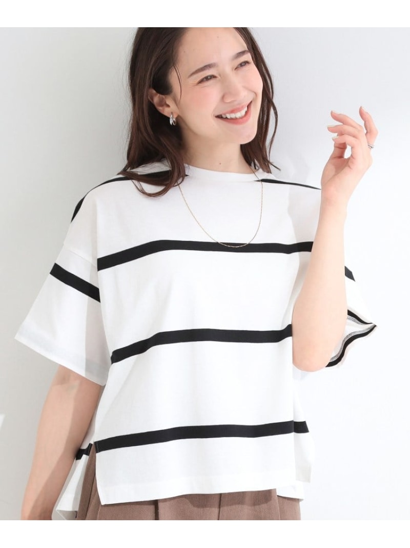Rakuten - 【ひんやり/S-LL】涼しげで爽やか 太ボーダー斜め切り替えTシャツ SHOO・LA・RUE シューラルー トップス カットソー・Tシャツ ブラック ブルー ベージュ グリーン[Rakuten Fashion]