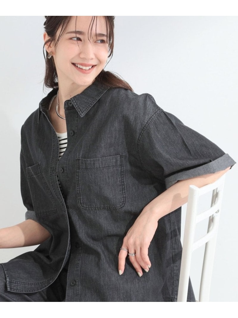 Rakuten - 【セットアップ可/S-LL】ライトオンスデニム 5分袖シャツ SHOO・LA・RUE シューラルー トップス シャツ・ブラウス ブルー ブラック ネイビー【送料無料】[Rakuten Fashion]