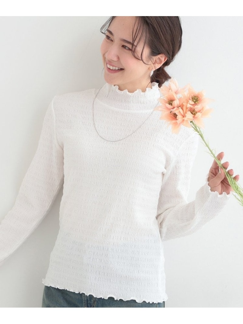 【洗濯機可/S-LL】レイヤードスタイルにも ぽこぽこジャカード ハイネックトップス SHOO・LA・RUE シューラルー トップス カットソー・Tシャツ ブラック ホワイト ブルー[Rakuten Fashion]