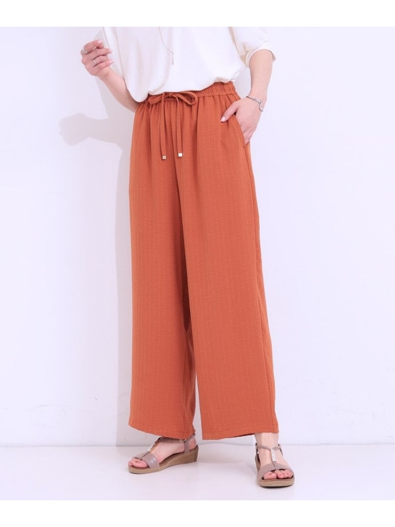 【SALE／30%OFF】【着丈選べる/ひんやり】ストライプ見えイージーワイドパンツ SHO...