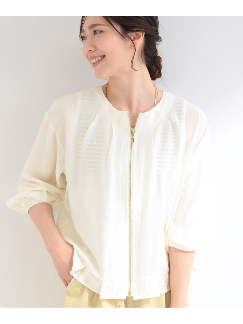 Rakuten - 【SALE／10%OFF】【洗濯機可/UV/S-LL】程よい透け感 襟元タック シアーブルゾン SHOO・LA・RUE シューラルー ジャケット・アウター ブルゾン・ジャンパー ホワイト ブラック オレンジ【RBA_E】【送料無料】[Rakuten Fashion]