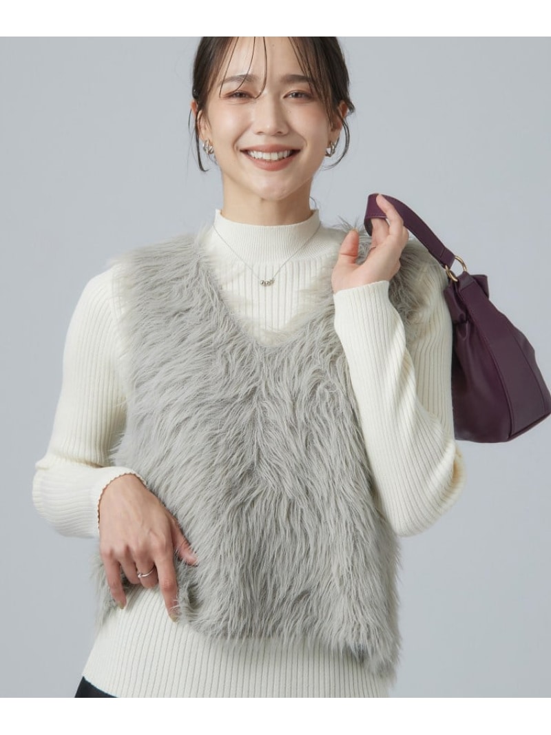 【SALE／15%OFF】【2点セット/S-LL】着るだけでコーデが決まる フェザーニットベスト+リブニット SHOO・LA・RUE シューラルー トップス アンサンブル ベージュ ブラウン グレー【RBA_E】【送料無料】[Rakuten Fashion]
