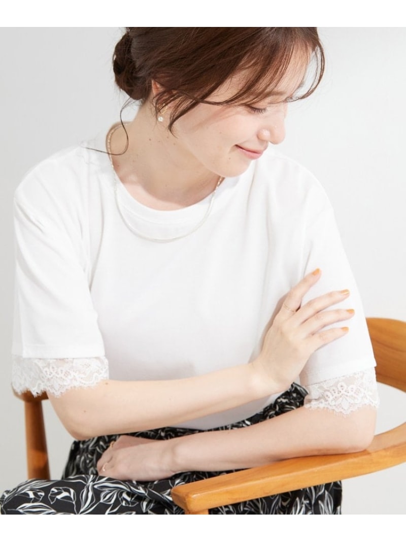 乐天商城 - 【ひんやり/UV/S-LL】柄アソート お袖レースTシャツ SHOO・LA・RUE シューラルー トップス カットソー・Tシャツ ホワイト ブラック グレー ピンク【先行予約】*[Rakuten Fashion]