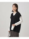 【SALE/30%OFF】【2点セット】忙しい朝の時短コーデに 編み柄ミックスベスト+ロンT SHOO・LA・RUE シューラルー トップス アンサンブル ベー...