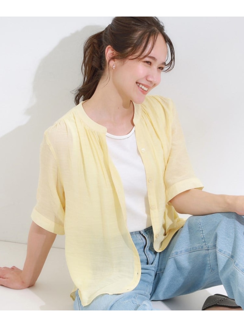 【S-LL/2点セット】着るだけでコーデが決まる 麻調5分袖ブラウス+タンクトップ SHOO・LA・RUE シューラルー トップス シャツ・ブラウス ブルー イエロー ネイビー ホワイト[Rakuten Fashion]