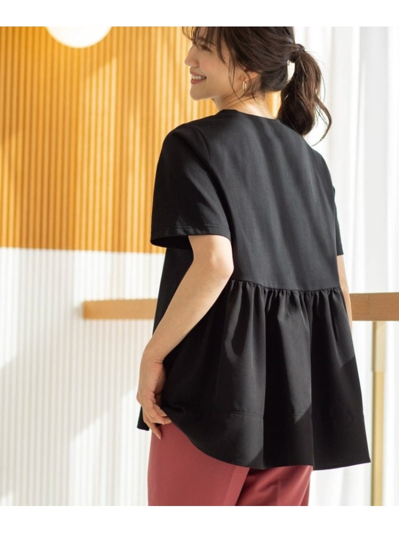 樂天商城 - バックギャザーペプラムTシャツ SHOO・LA・RUE シューラルー トップス カットソー・Tシャツ ホワイト ブラック ベージュ【送料無料】[Rakuten Fashion]