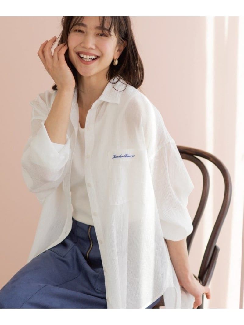 Rakuten - 【SALE／10%OFF】お袖リブ楊柳オーバーシャツ SHOO・LA・RUE シューラルー トップス シャツ・ブラウス ブルー ピンク イエロー ホワイト【RBA_E】【送料無料】[Rakuten Fashion]