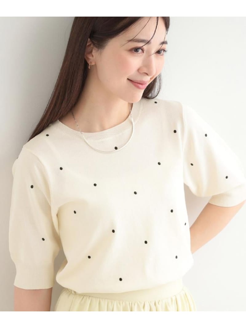 樂天商城 - 【SALE／10%OFF】【S-LL/二の腕カバー】品よく隠せる ドット刺繍5分袖ニット SHOO・LA・RUE シューラルー トップス ニット ネイビー ホワイト ベージュ【RBA_E】[Rakuten Fashion]