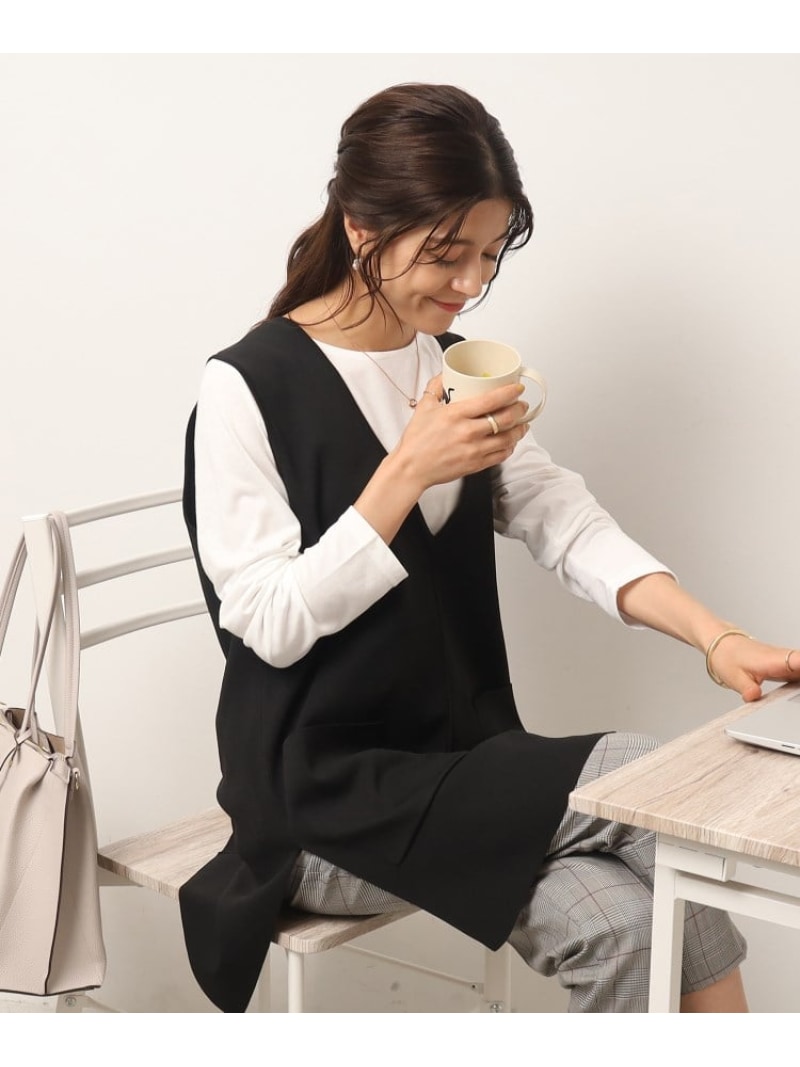 【SALE／10%OFF】【2点セット】スポンディッシュ 深Vベスト+ロンT SHOO・LA・RUE シューラルー トップス アンサンブル ブラック ベージュ ブルー【RBA_E】[Rakuten Fashion]