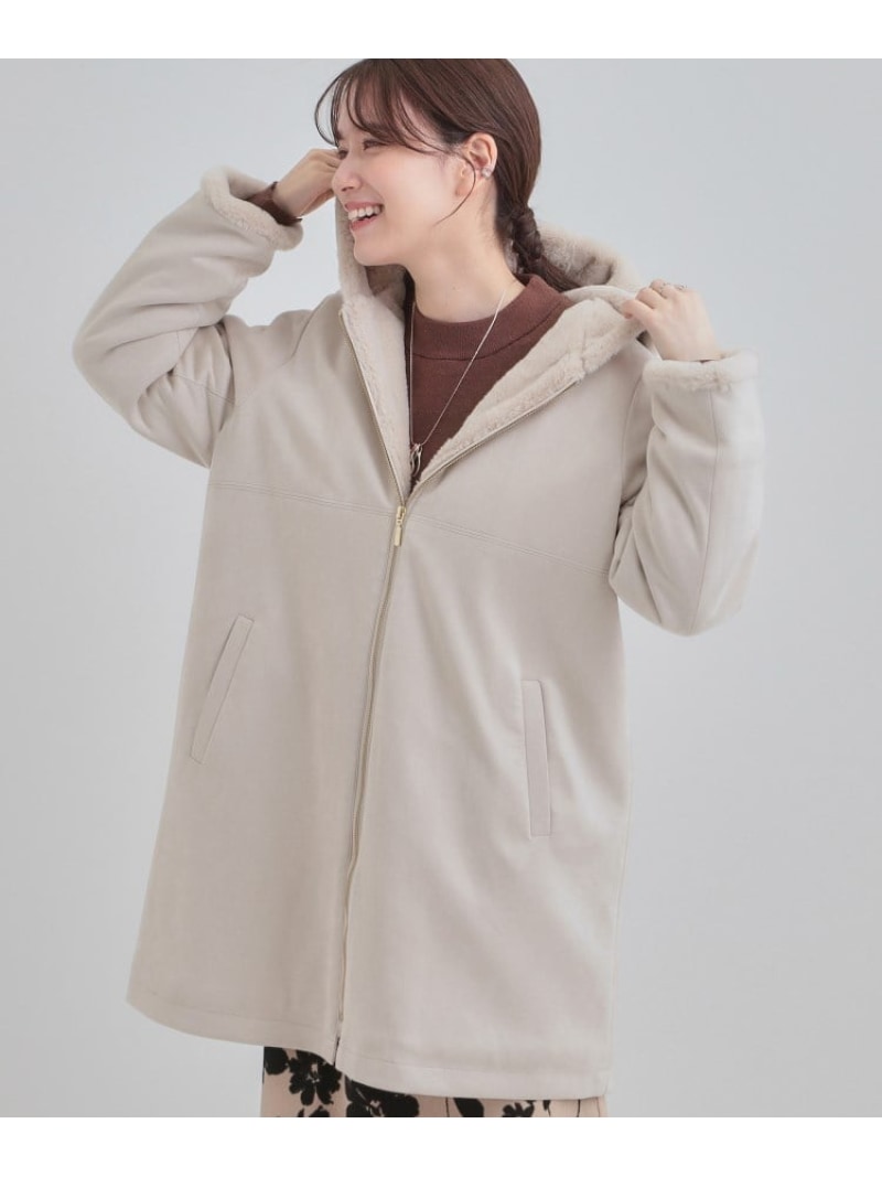 【S-LL】マットな色味が大人な雰囲気 スエード調フードコート SHOO・LA・RUE シューラルー ジャケット..