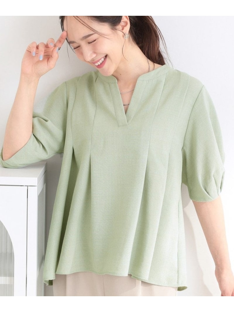 樂天商城 - 【SALE／10%OFF】【洗濯後しわになりにくい/S-LL/インせず着られる】麻調5分袖ペプラムブラウス SHOO・LA・RUE シューラルー トップス シャツ・ブラウス ブルー ベージュ グリーン ブラウン ブラック【RBA_E】[Rakuten Fashion]