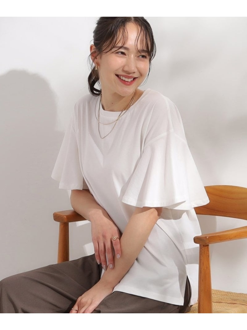 乐天商城 - 【SALE／25%OFF】【S-LL/ひんやり/二の腕カバー】華やかさをプラスする お袖フリルTシャツ SHOO・LA・RUE シューラルー トップス カットソー・Tシャツ ベージュ ホワイト ブラック グリーン グレー【RBA_E】[Rakuten Fashion]