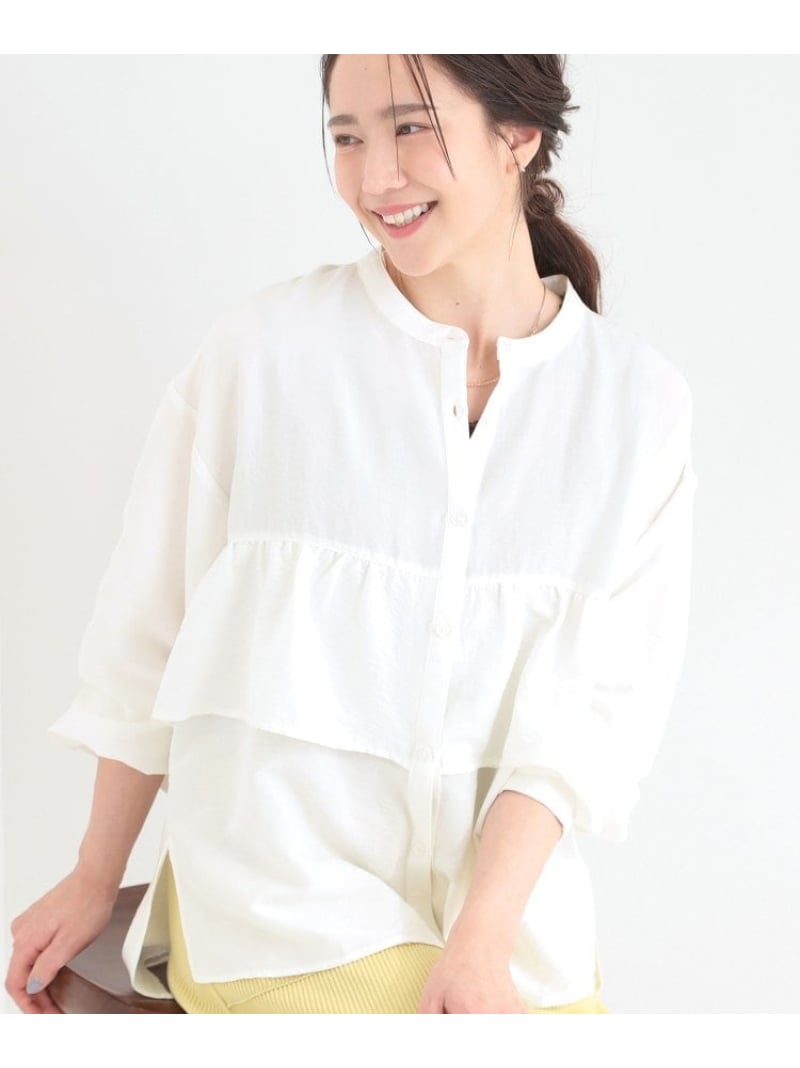 乐天商城 - 【SALE／10%OFF】【S-LL】程よい甘さが魅力 ギャザー切り替えフリルシャツ SHOO・LA・RUE シューラルー トップス シャツ・ブラウス ブルー ホワイト【RBA_E】[Rakuten Fashion]