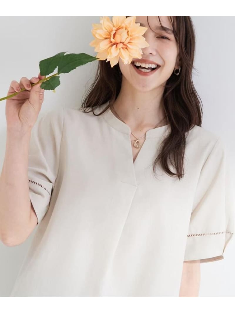 樂天商城 - 【洗濯後しわになりにくい/インせずきまる】麻調ハシゴレーススキッパーブラウス SHOO・LA・RUE シューラルー トップス シャツ・ブラウス ブラック オレンジ ホワイト グレー【先行予約】*[Rakuten Fashion]