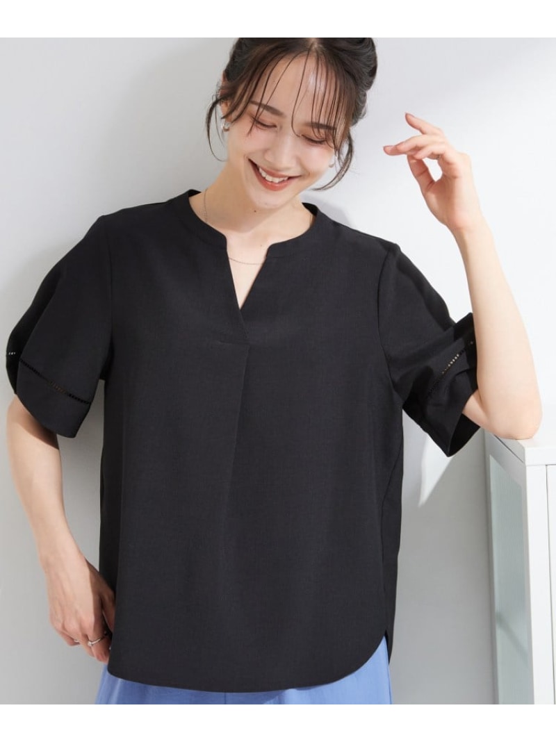 【SALE／5%OFF】【洗濯後しわになりにくい/インせずきまる】麻調ハシゴレーススキッパーブラウス SHOO・LA・RUE シューラルー トップス シャツ・ブラウス ブラック オレンジ ホワイト グレー【RBA_E】【先行予約】*[Rakuten Fashion] shoolarue-10005056 SHOO・LA・RUE サンプル画像2