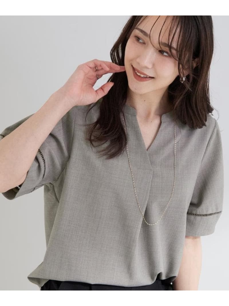 【SALE／5%OFF】【洗濯後しわになりにくい/インせずきまる】麻調ハシゴレーススキッパーブラウス SHOO・LA・RUE シューラルー トップス シャツ・ブラウス ブラック オレンジ ホワイト グレー【RBA_E】【先行予約】*[Rakuten Fashion] shoolarue-10005056 SHOO・LA・RUE サンプル画像3