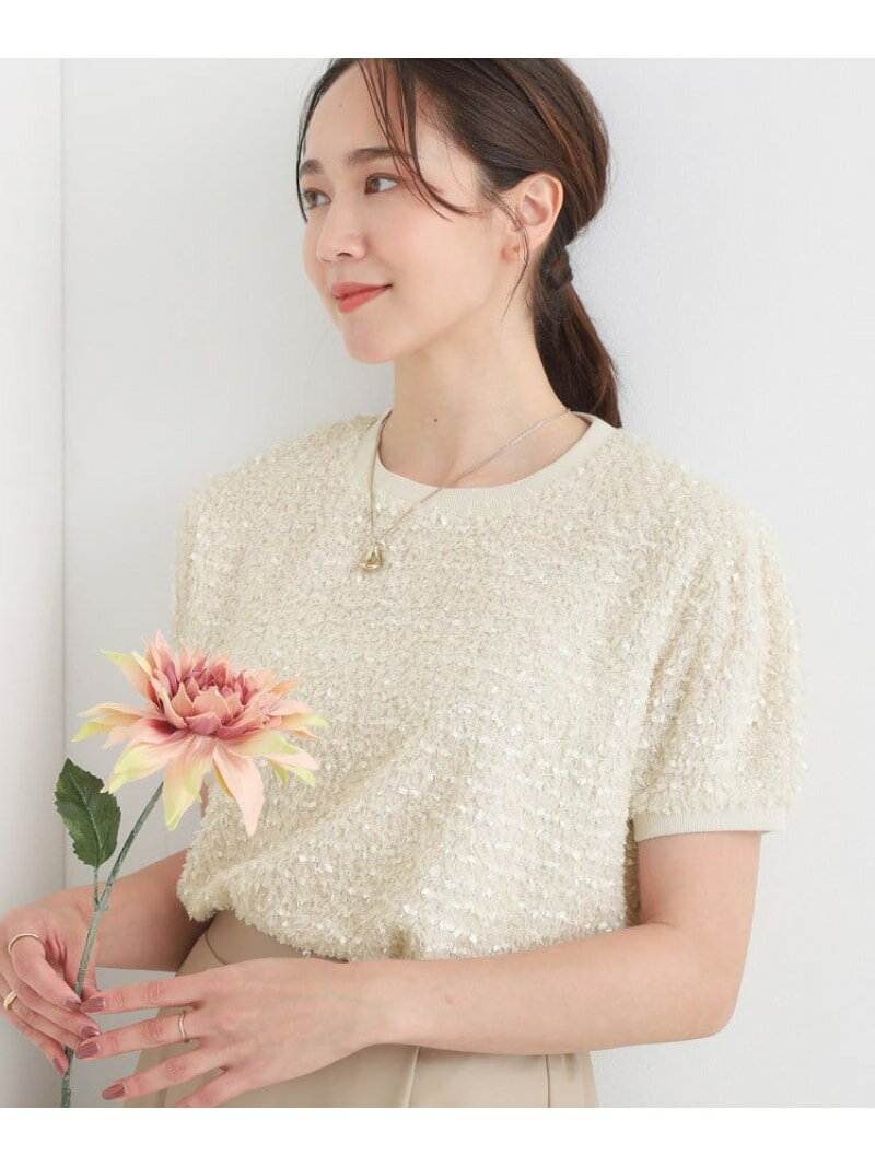 【S-LL】大人も着やすい愛らしさ リボンヤーン半袖トップス SHOO・LA・RUE シューラルー トップス カットソー・Tシャツ オレンジ グレー[Rakuten Fashion]