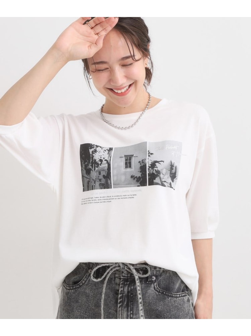【S-LL/ひんやり】大人の5分袖 プリントTシャツ SHOO・LA・RUE シューラルー トップス カットソー・Tシャツ ブラック ホワイト レッド[Rakuten Fashion]
