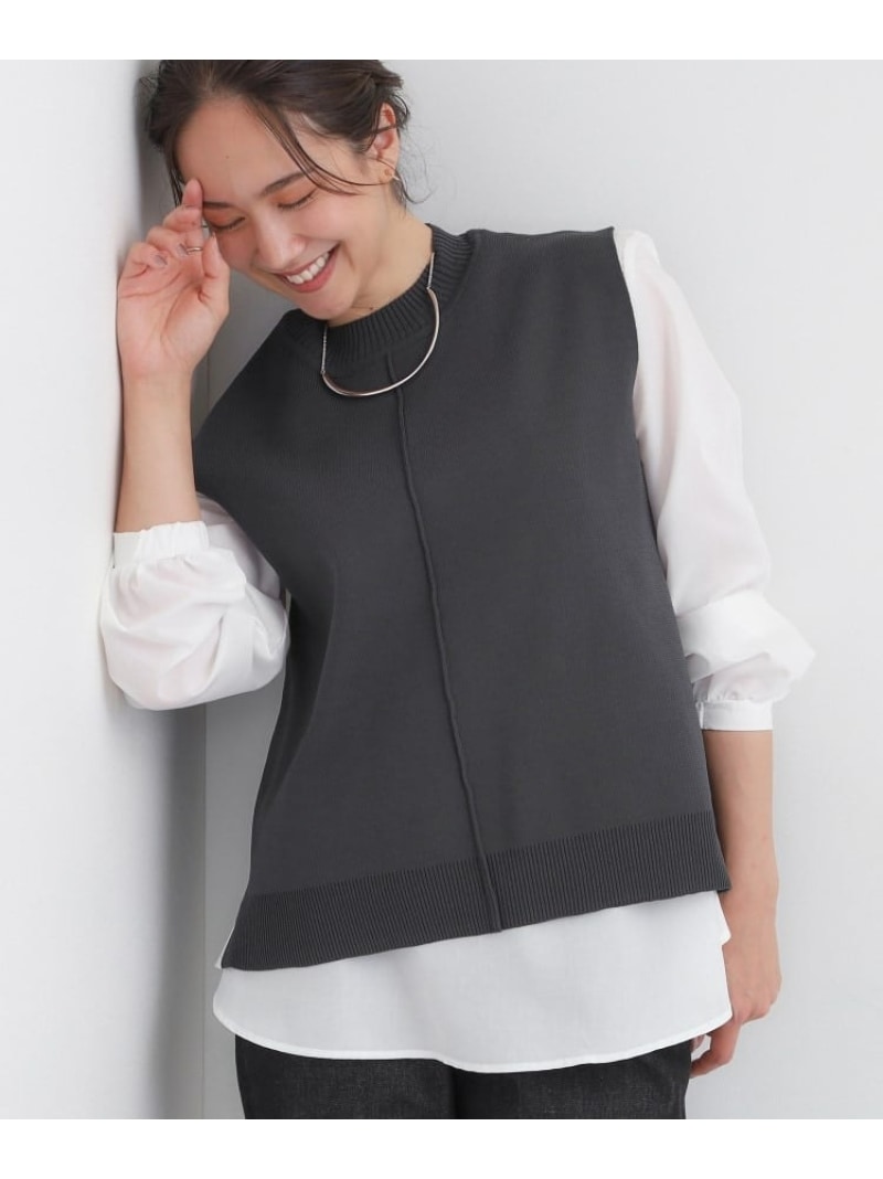 【2点セット/S-LL】着回し自在 ニットベスト+フレアブラウス SHOO・LA・RUE シューラルー トップス ニット ブラック ブラウン ベージュ グレー オレンジ[Rakuten Fashion]のサムネイル