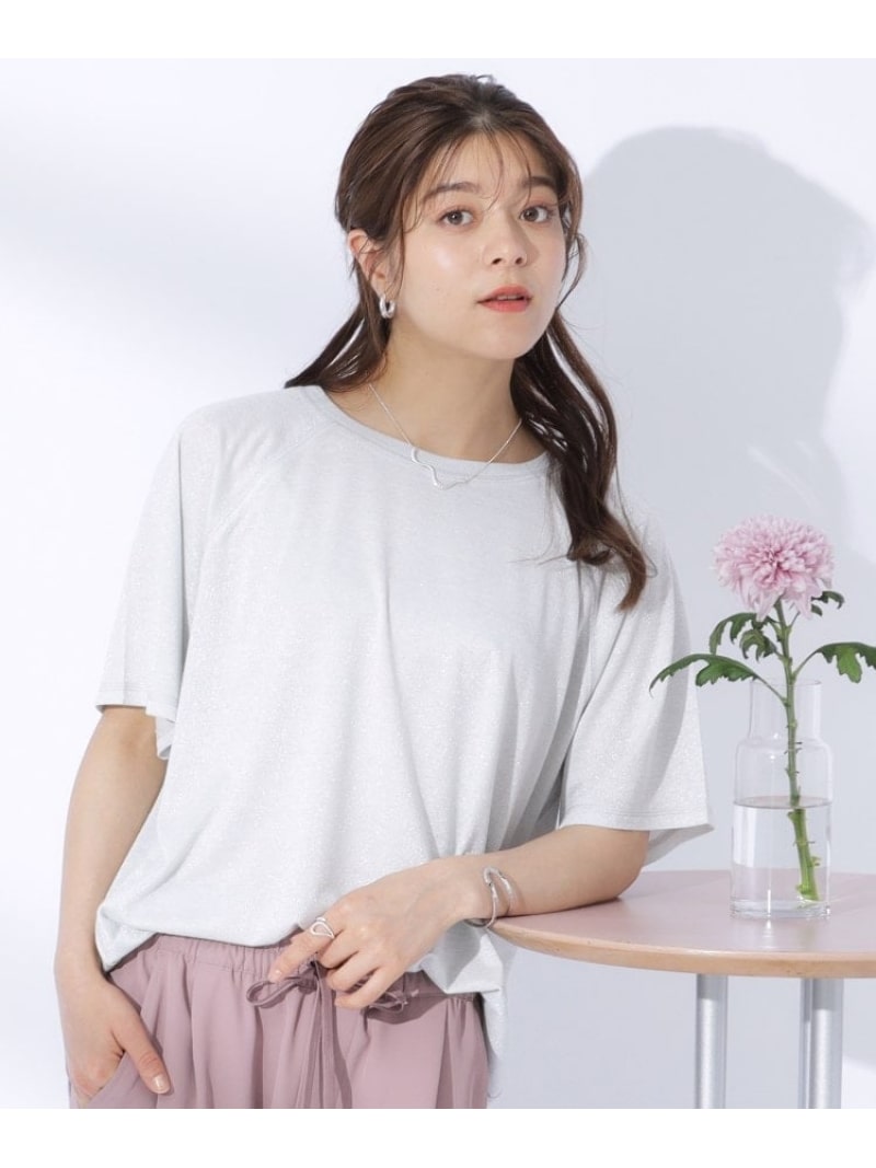 【SALE／30%OFF】【セットアップ可】きらっとラメが華やか ステッチゆるトップス SHOO・LA・RUE シューラルー トップス カットソー・Tシャツ ホワイト ブルー ブラック【RBA_E】[Rakuten Fashion]