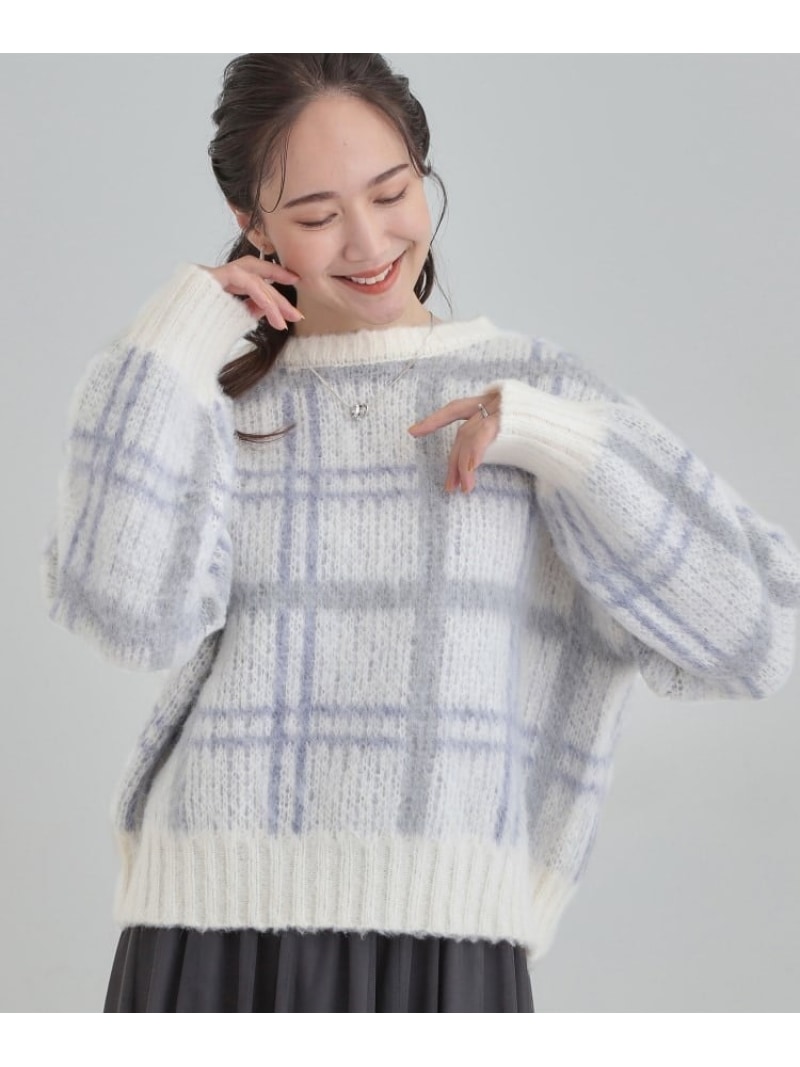 樂天商城 - 【SALE／20%OFF】【S-LL】女性らしさ漂う ふわふわチェック柄ニット SHOO・LA・RUE シューラルー トップス ニット ホワイト ネイビー ピンク【RBA_E】[Rakuten Fashion]