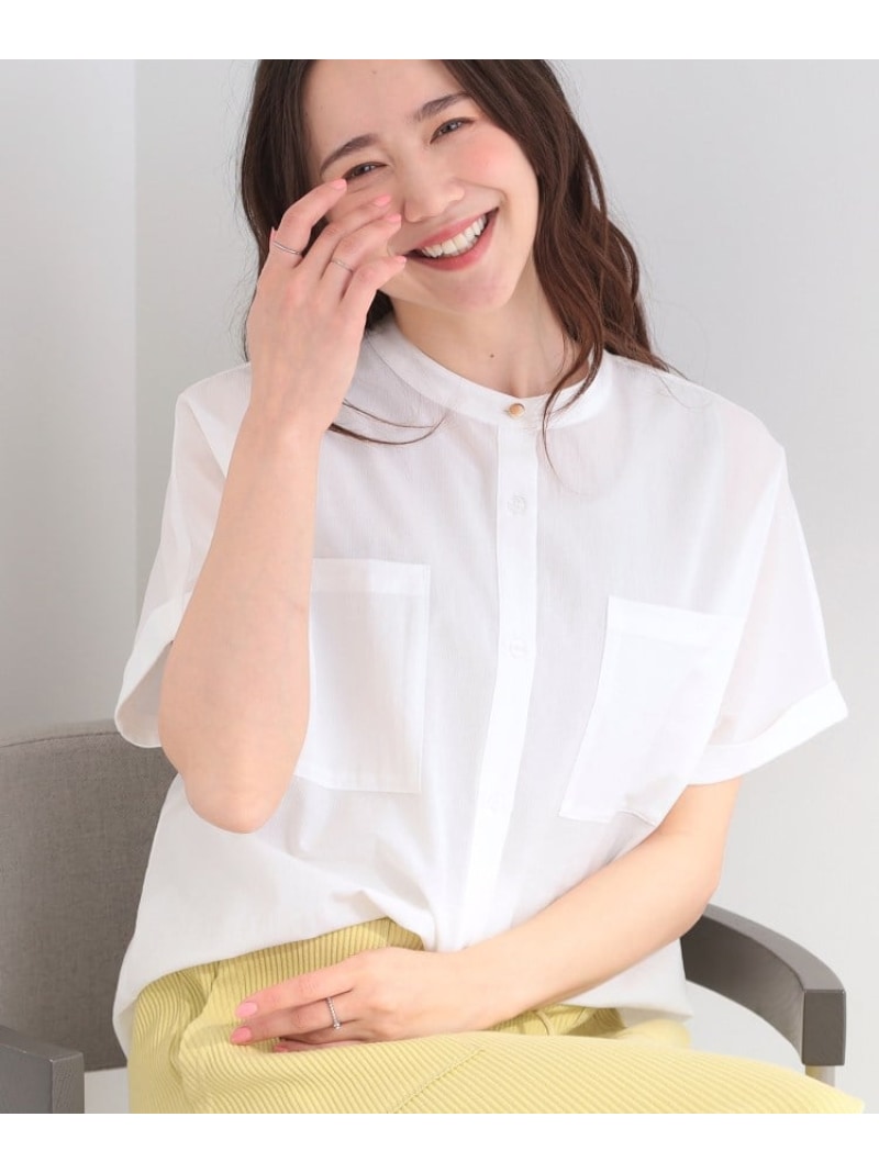 樂天商城 - 【洗濯機可/S-LL】さらり快適 半袖バンドカラーシャツ SHOO・LA・RUE シューラルー トップス シャツ・ブラウス ブラウン ブルー ネイビー ホワイト イエロー[Rakuten Fashion]