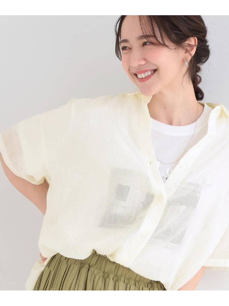 乐天商城 - 【SALE／5%OFF】【体型カバー】ふんわり質感 やわらかこなれ5分袖シアーシャツ SHOO・LA・RUE シューラルー トップス シャツ・ブラウス ホワイト グレー ピンク ブルー【RBA_E】[Rakuten Fashion]