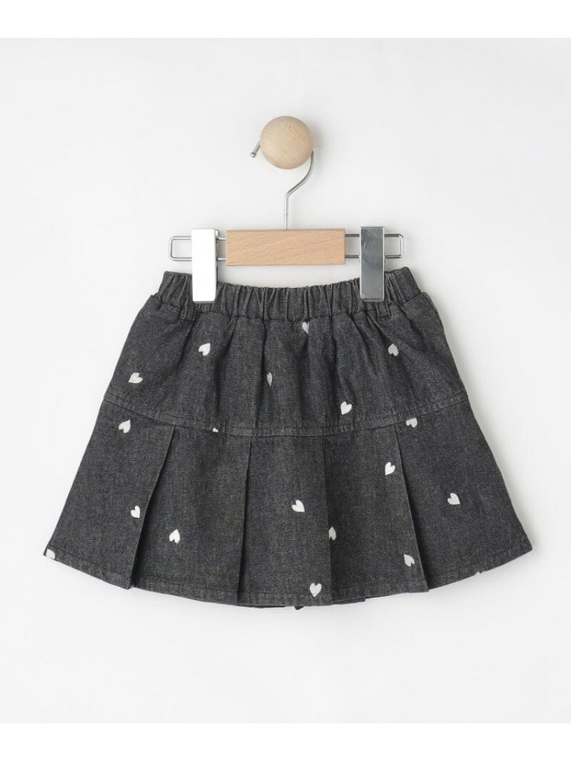 【100-150cm】ハート刺繍デニムスカート SHOO・LA・RUE シューラルー スカート ミニスカート ブラック ブルー[Rakuten Fashion]
