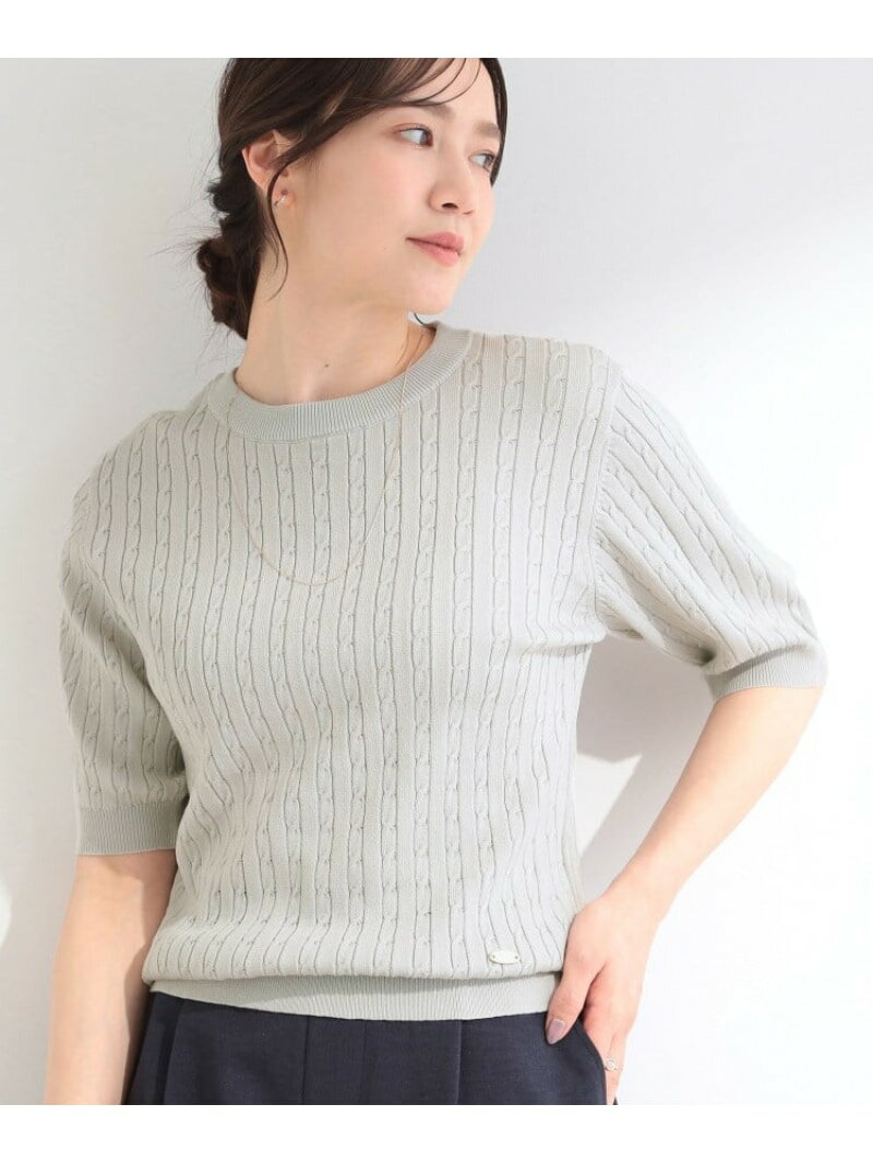 樂天商城 - 【SALE／5%OFF】【洗濯機可/S-LL】ミニケーブルで上品に 5分袖ニット SHOO・LA・RUE シューラルー トップス ニット ネイビー【RBA_E】【先行予約】*[Rakuten Fashion]