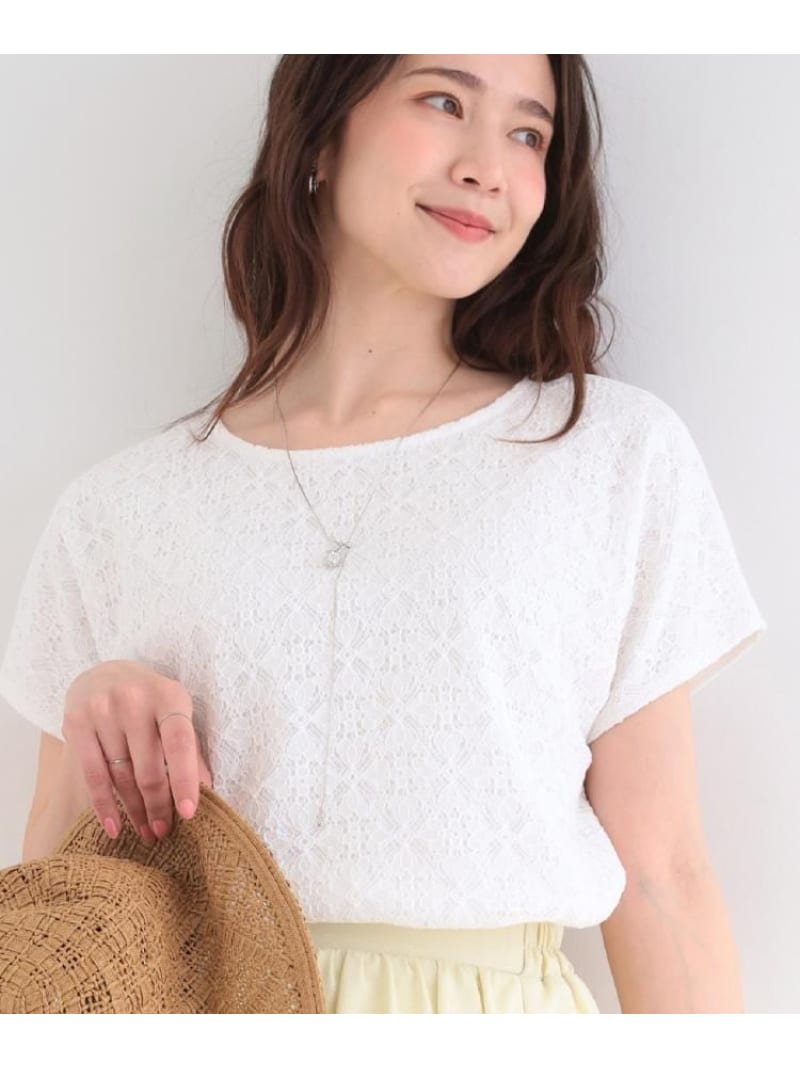 樂天商城 - 【ひんやり/UV/S-LL】1枚で華やか 前後切り替えレースTシャツ SHOO・LA・RUE シューラルー トップス カットソー・Tシャツ オレンジ ホワイト ブルー ブラック【先行予約】*[Rakuten Fashion]