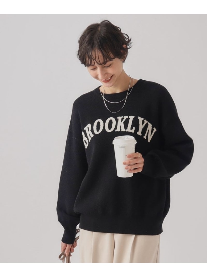 大人っぽく着られる もちもち スウェットライク ロゴニット SHOO・LA・RUE シューラルー トップス ニット ブラック グリーン ベージュ[Rakuten Fashion]のサムネイル