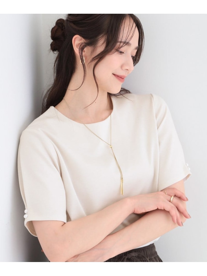 乐天商城 - 【2点セット/洗濯機可/S-LL】お袖パールがアクセント アクセサリー付きトップス SHOO・LA・RUE シューラルー トップス カットソー・Tシャツ ベージュ ブラック ホワイト ピンク[Rakuten Fashion]