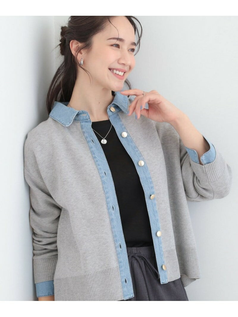 デニム切替でこなれ顔 金ボタン ニットカーディガン SHOO・LA・RUE シューラルー トップス カーディガン ベージュ【先行予約】*【送料無料】[Rakuten Fashion]