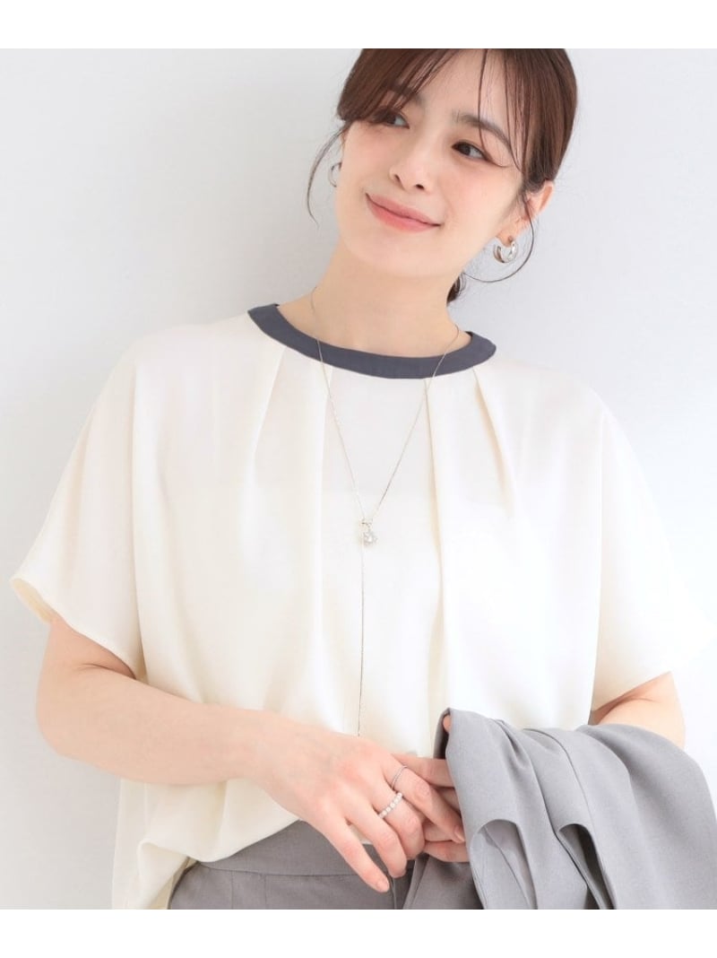 Rakuten - 【SALE／5%OFF】【ひんやり/UV/通勤】洗濯後しわになりにくい 上品配色ブラウス SHOO・LA・RUE シューラルー トップス シャツ・ブラウス ネイビー ブルー ホワイト【RBA_E】[Rakuten Fashion]