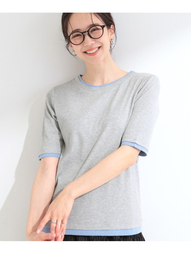 樂天商城 - 【S-LL/洗濯機可】二の腕隠れる 配色レイヤード風 5分袖Tシャツ SHOO・LA・RUE シューラルー トップス カットソー・Tシャツ ブラック グレー ブラウン[Rakuten Fashion]