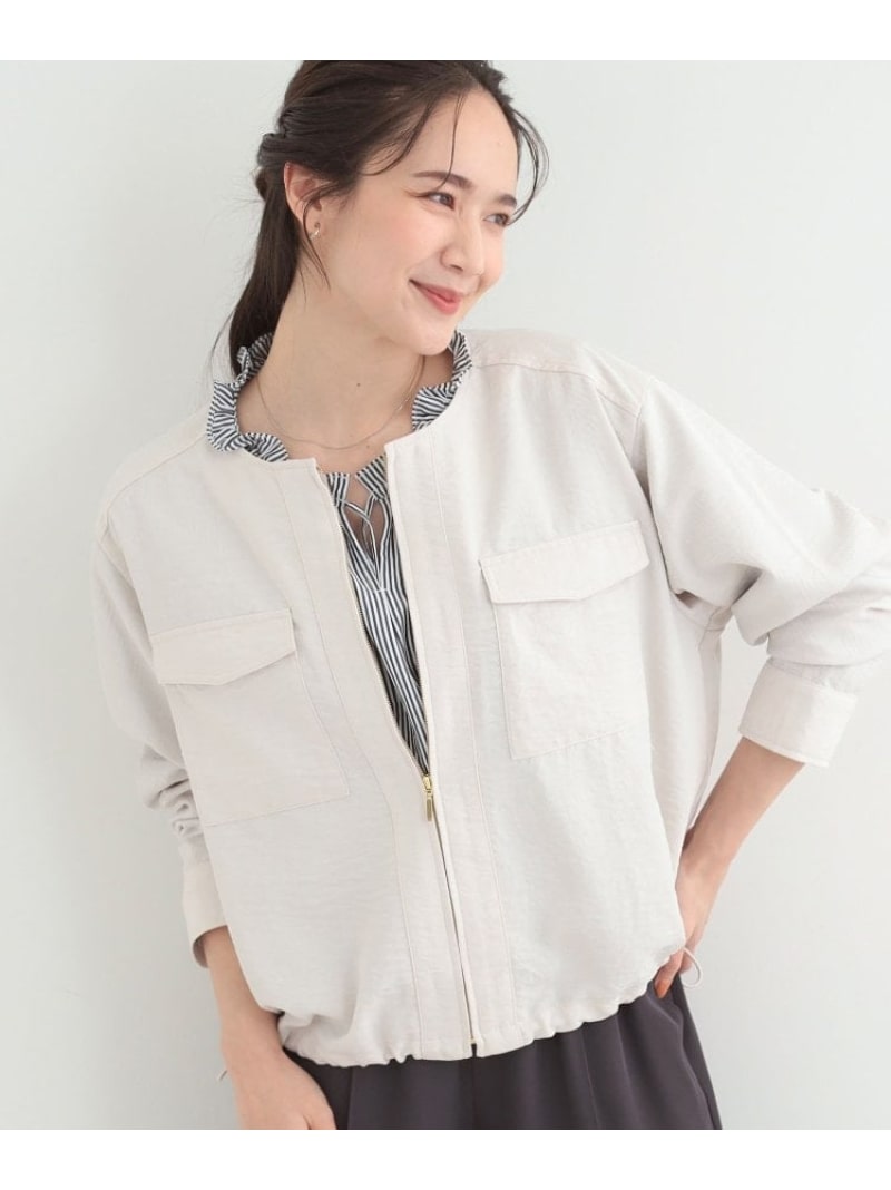 乐天商城 - 【SALE／20%OFF】【S-LL】サッと羽織れてきれい見え フラップポケット ノーカラーブルゾン SHOO・LA・RUE シューラルー ジャケット・アウター ブルゾン・ジャンパー ネイビー グリーン ホワイト【RBA_E】【送料無料】[Rakuten Fashion]