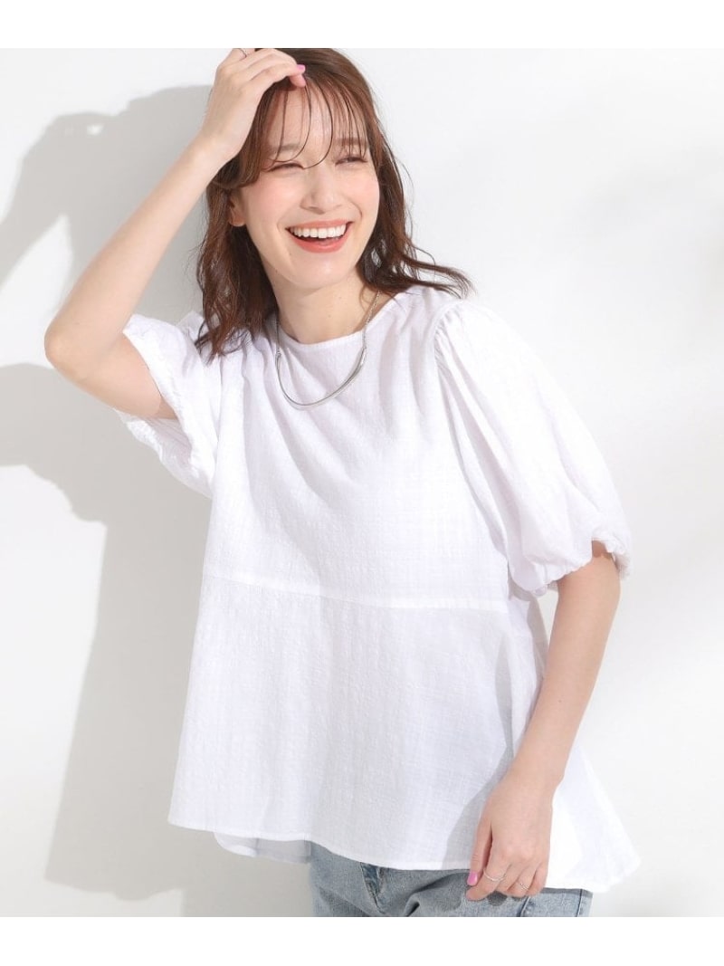 乐天商城 - 【SALE／25%OFF】【S-LL】バルーン袖で大人可愛く ペプラムブラウス SHOO・LA・RUE シューラルー トップス シャツ・ブラウス ホワイト ブルー【RBA_E】[Rakuten Fashion]
