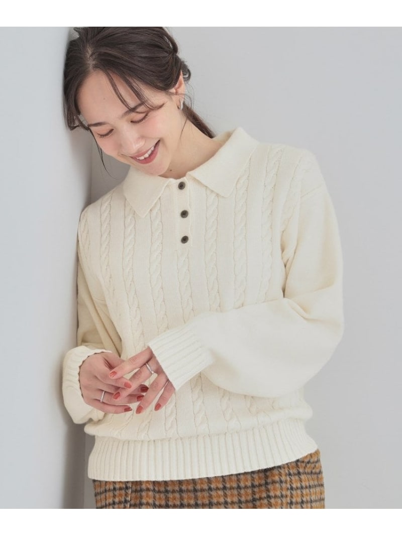 【SALE／5%OFF】衿付きケーブルニット SHOO・LA・RUE シューラルー トップス ニット レッド ホワイト グレー【RBA_E】[Rakuten Fashion]のサムネイル