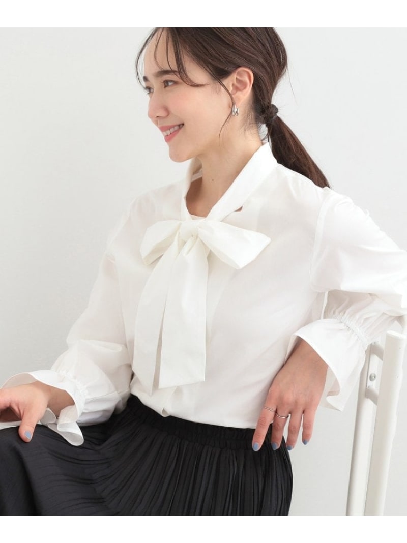 樂天商城 - 【SALE／30%OFF】【洗濯後しわになりにくい/UV/S-LL】大人っぽく着られる キャンディースリーブ リボンブラウス SHOO・LA・RUE シューラルー トップス シャツ・ブラウス ブルー ホワイト【RBA_E】[Rakuten Fashion]