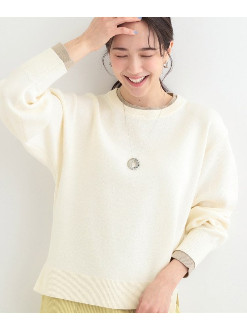 樂天商城 - 【SALE／25%OFF】【洗濯機可/S-LL/インしなくても着られる】配色が上品 レイヤード風スウェットライクニット SHOO・LA・RUE シューラルー トップス ニット グレー ピンク ホワイト ネイビー【RBA_E】[Rakuten Fashion]